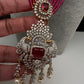 CZ Beads Long Color Stone Peacock Necklace - Red