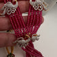 CZ Beads Long Color Stone Peacock Necklace - Red