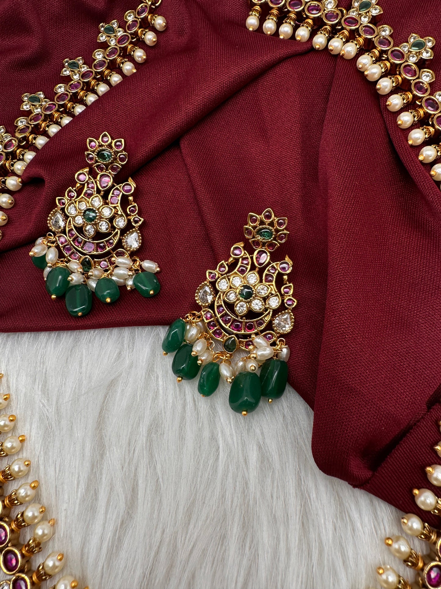 Kempu CZ Pearls Long Matte Traditional Guttapuslu Necklace