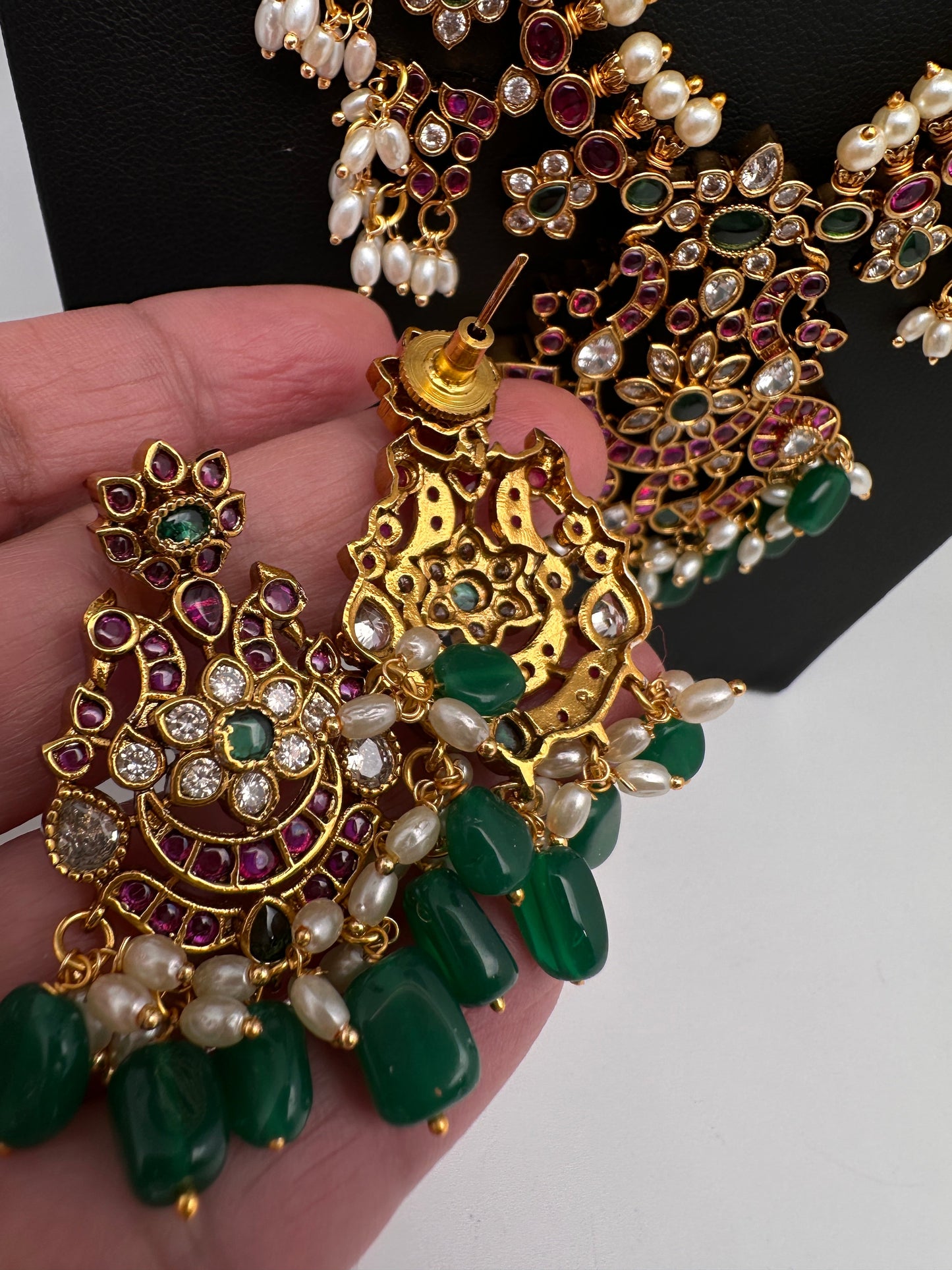 Kempu CZ Pearls Long Matte Traditional Guttapuslu Necklace