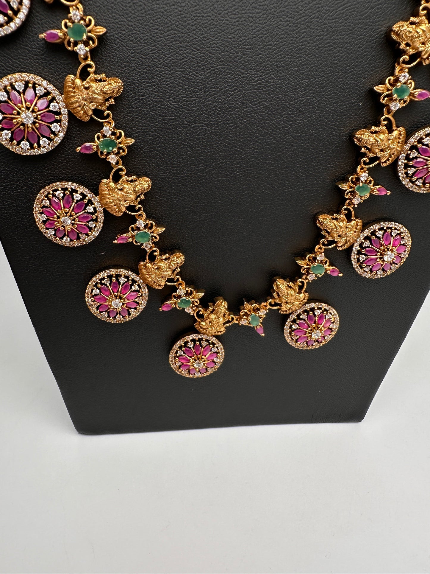 Red Green Stones Matte Goddess Lakshmi Traditional Necklace