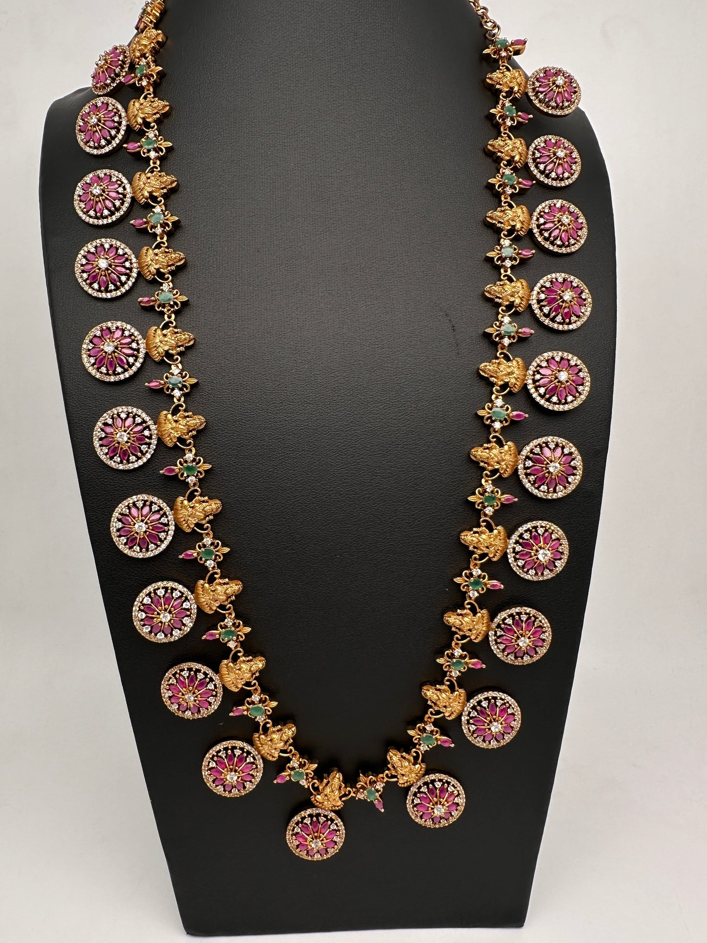Red Green Stones Matte Goddess Lakshmi Traditional Necklace