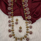 Red Green Stones Matte Goddess Lakshmi Traditional Necklace