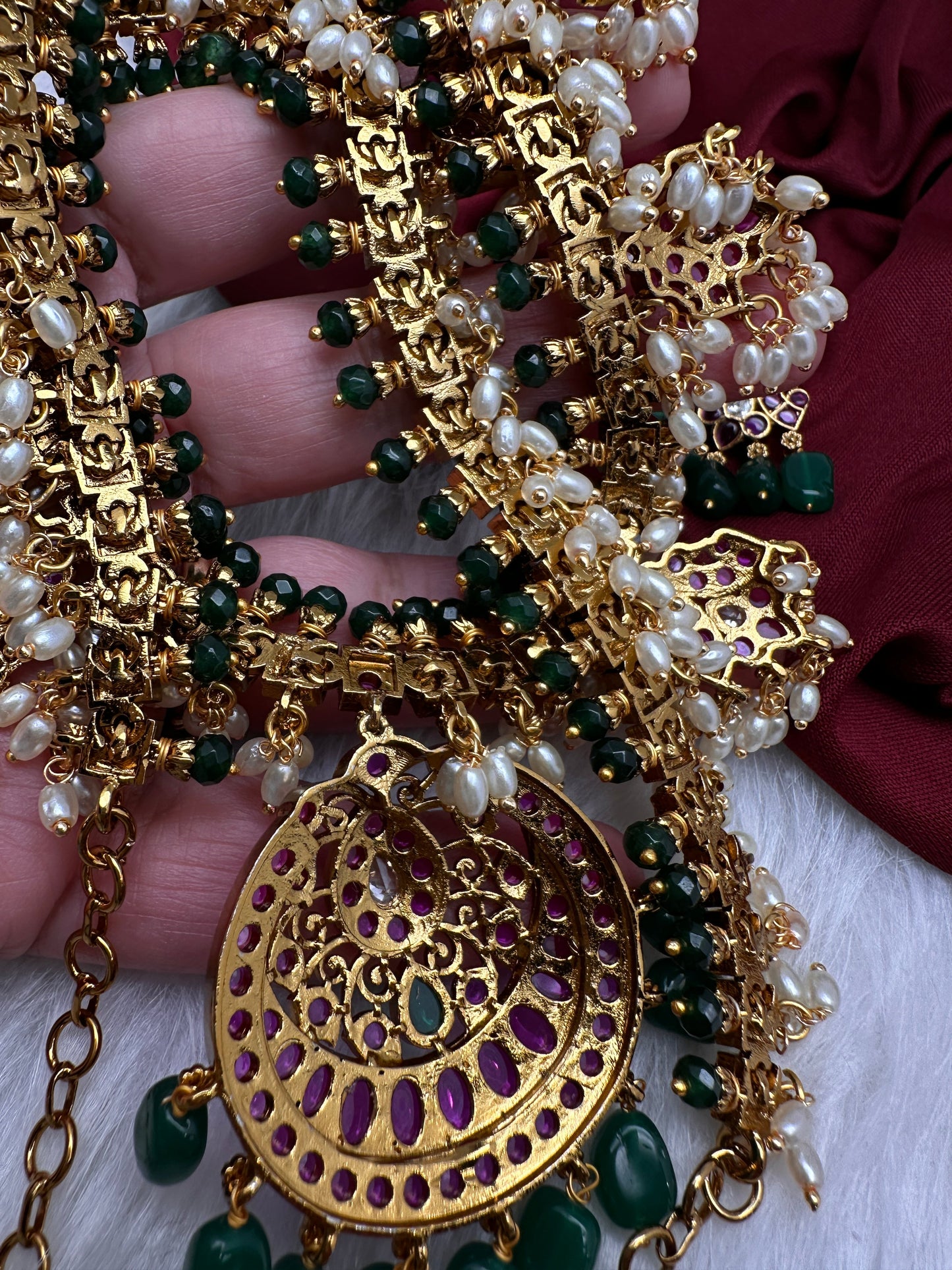 Red Green Kempu Matte Traditional Guttapusalu Necklace