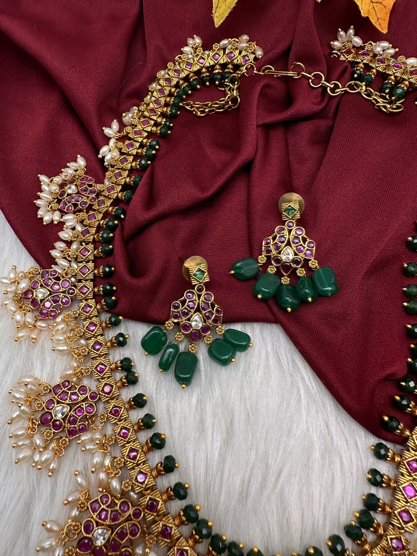 Red Green Kempu Matte Traditional Guttapusalu Necklace