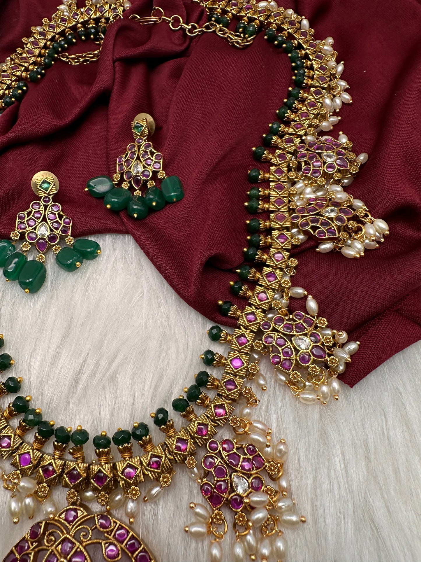 Red Green Kempu Matte Traditional Guttapusalu Necklace