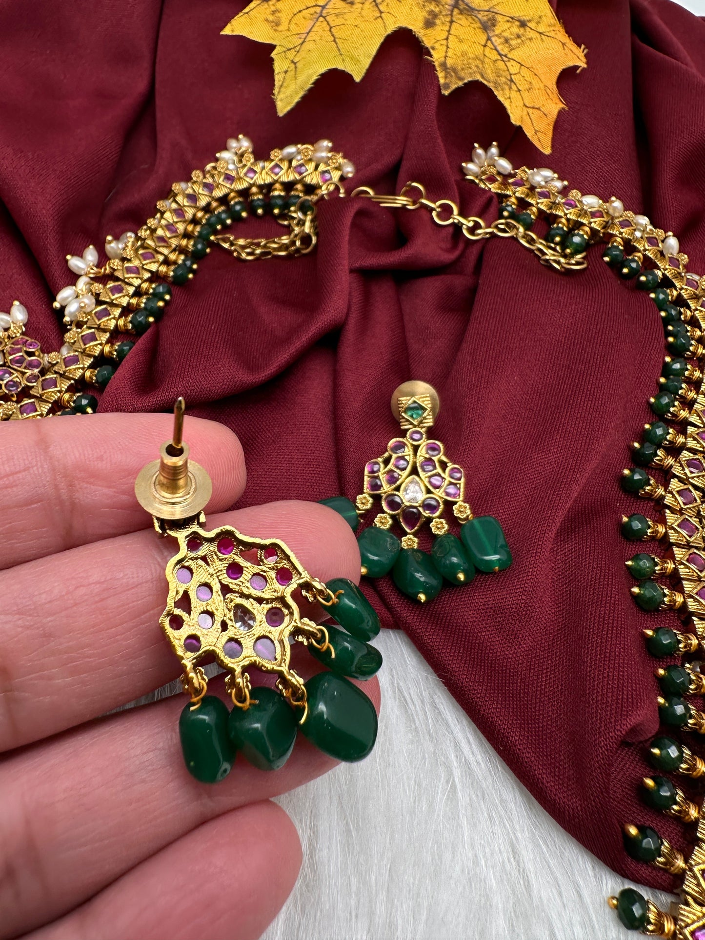 Red Green Kempu Matte Traditional Guttapusalu Necklace