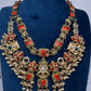 Rajwadi Double Layer Doublet Color Stone Necklace - Coral