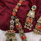 Rajwadi Double Layer Doublet Color Stone Necklace - Coral