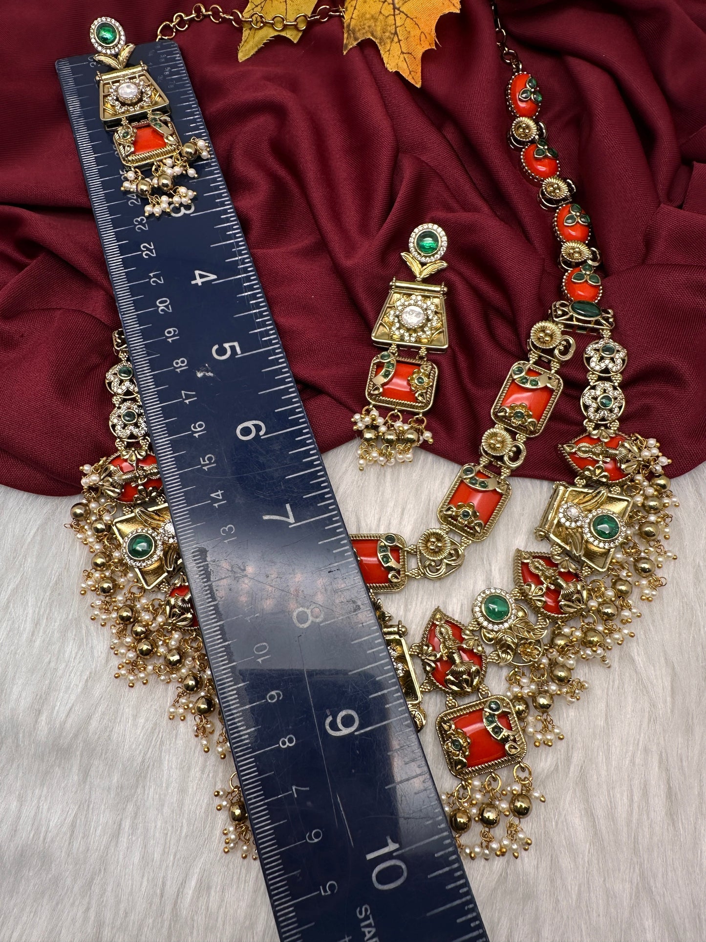 Rajwadi Double Layer Doublet Color Stone Necklace - Coral