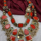 Rajwadi Double Layer Doublet Color Stone Necklace - Coral