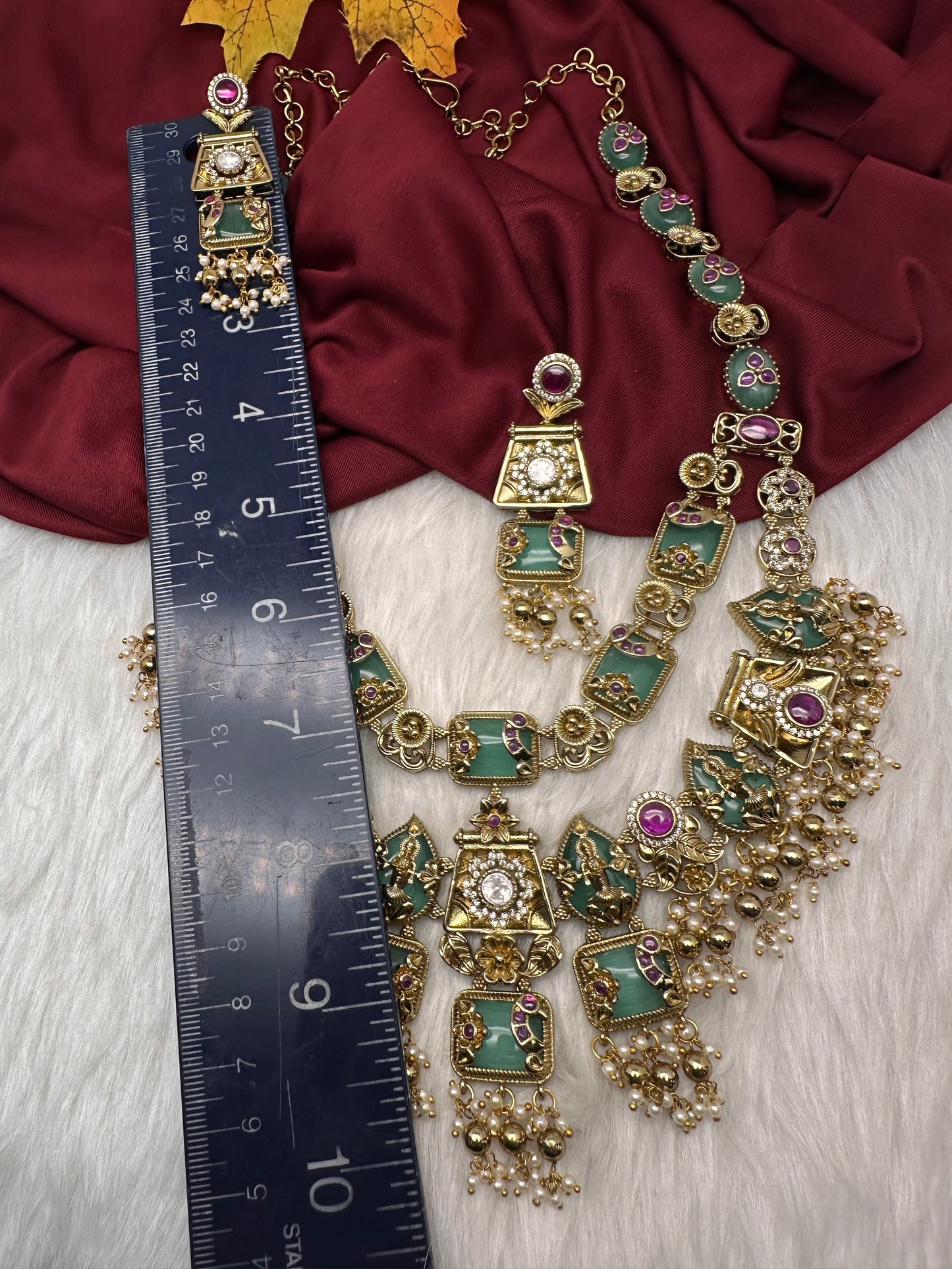 Rajwadi Double Layer Doublet Color Stone Necklace - MintGreen