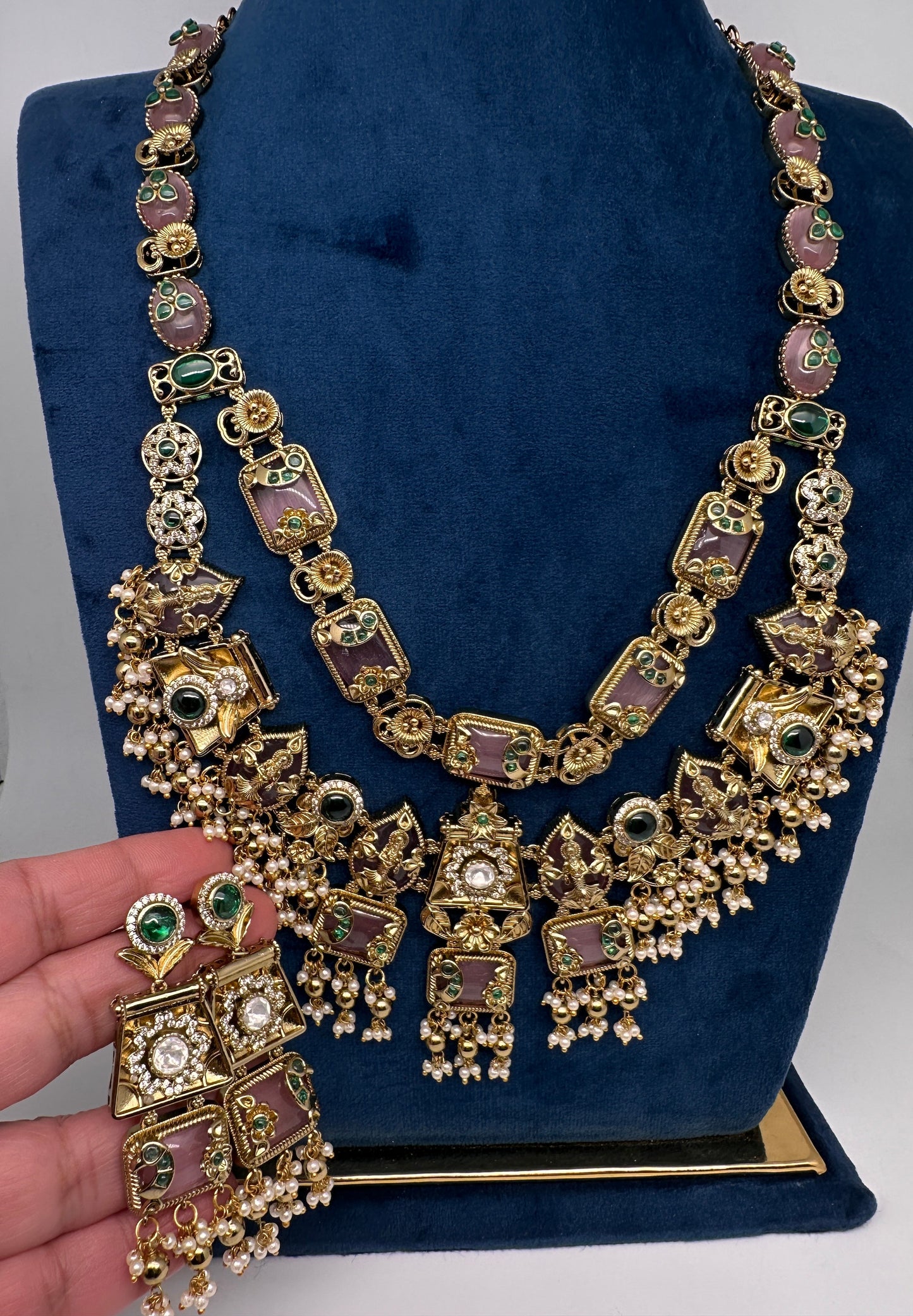 Rajwadi Double Layer Doublet Color Stone Necklace - Pink