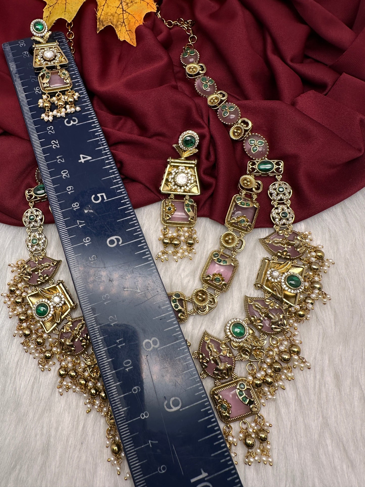 Rajwadi Double Layer Doublet Color Stone Necklace - Pink