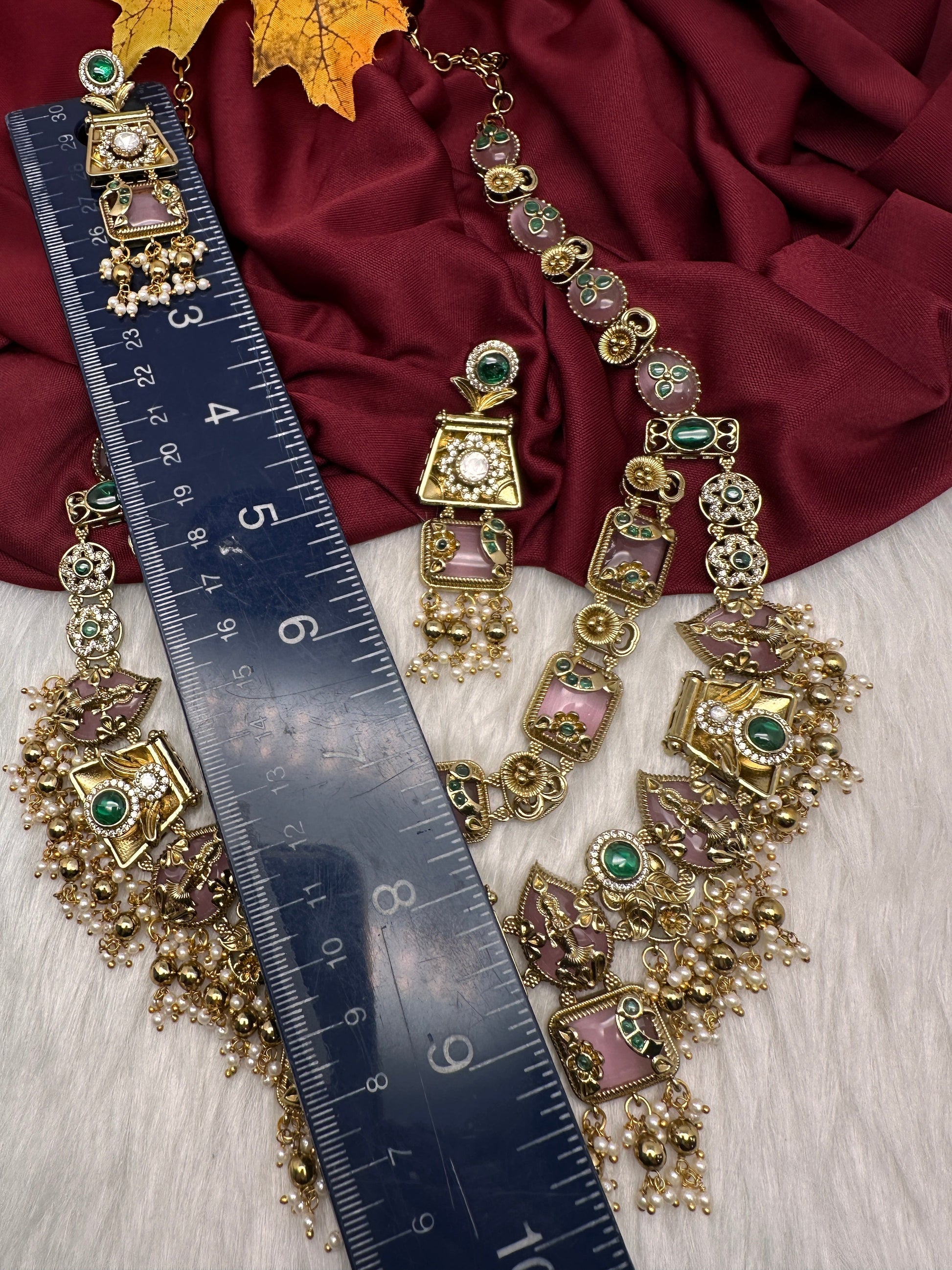 Rajwadi Double Layer Doublet Color Stone Necklace - Pink