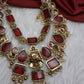 Rajwadi Double Layer Doublet Color Stone Necklace - Red