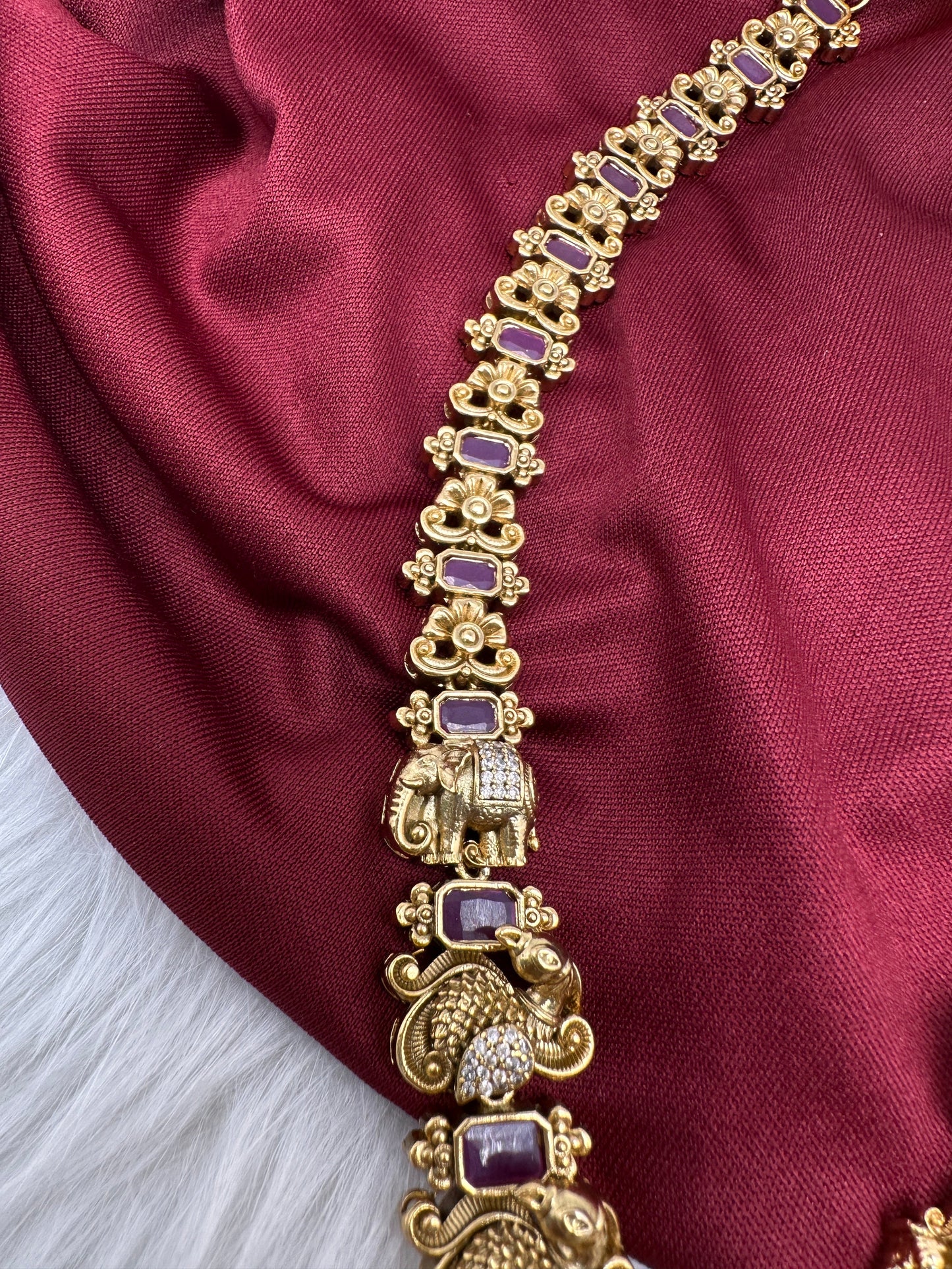 Kempu Lord Balaji Lakshmi Ji Long Matte Necklace