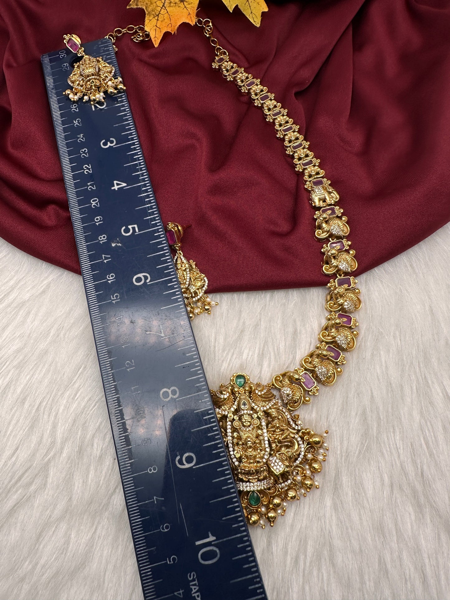 Kempu Lord Balaji Lakshmi Ji Long Matte Necklace