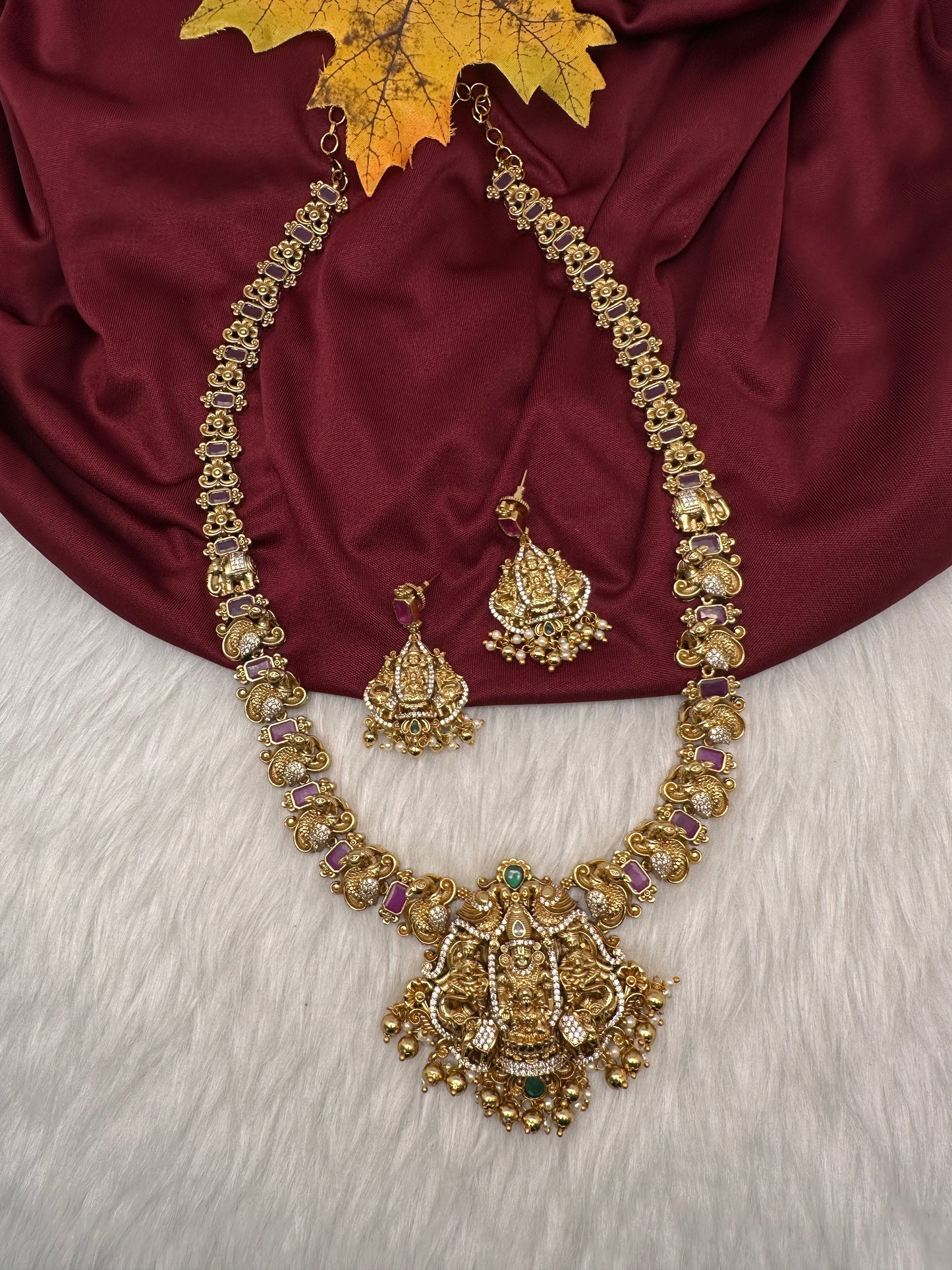 Kempu Lord Balaji Lakshmi Ji Long Matte Necklace