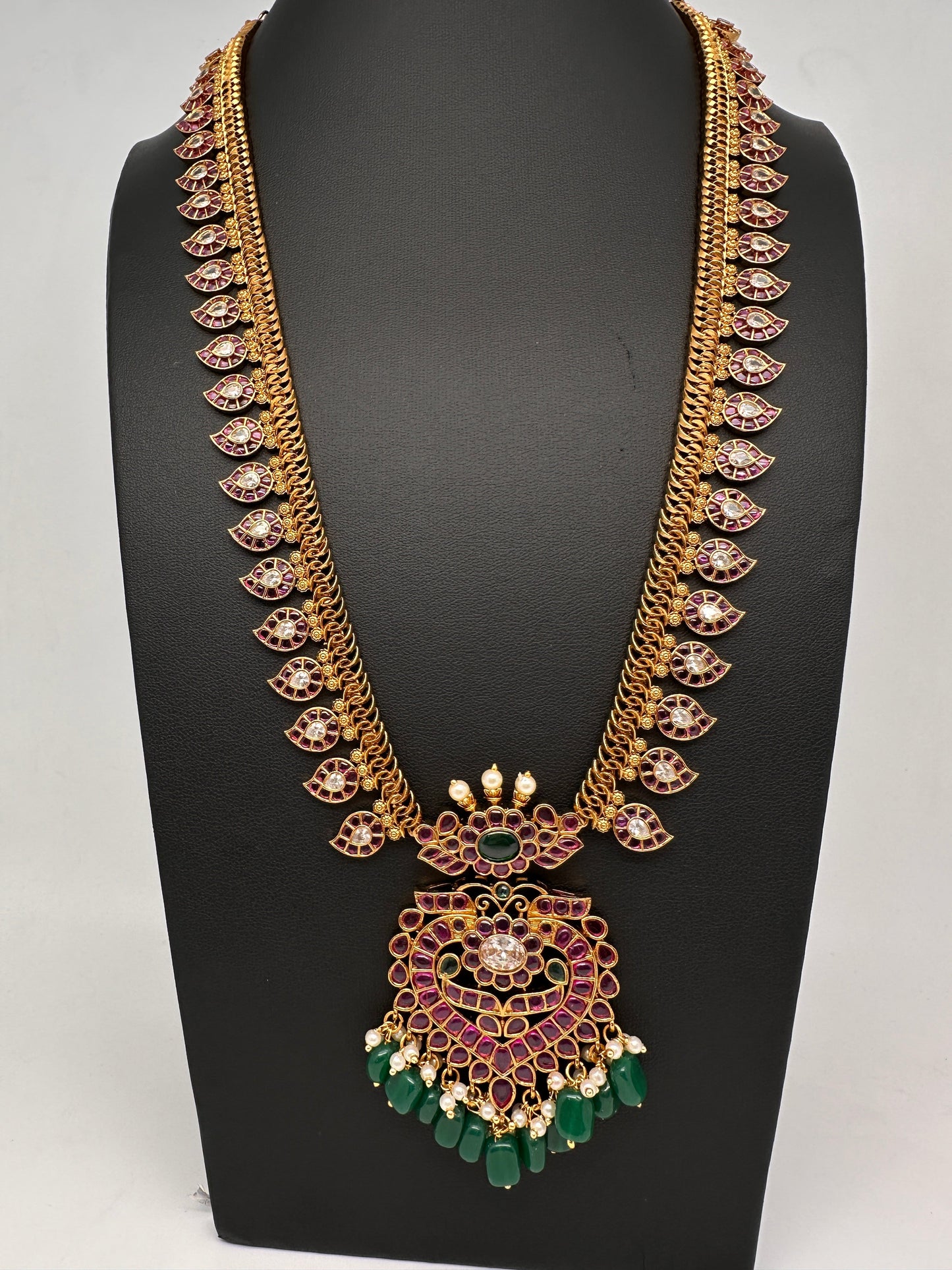 Kempu Mango CZ Long Matte Antique Necklace