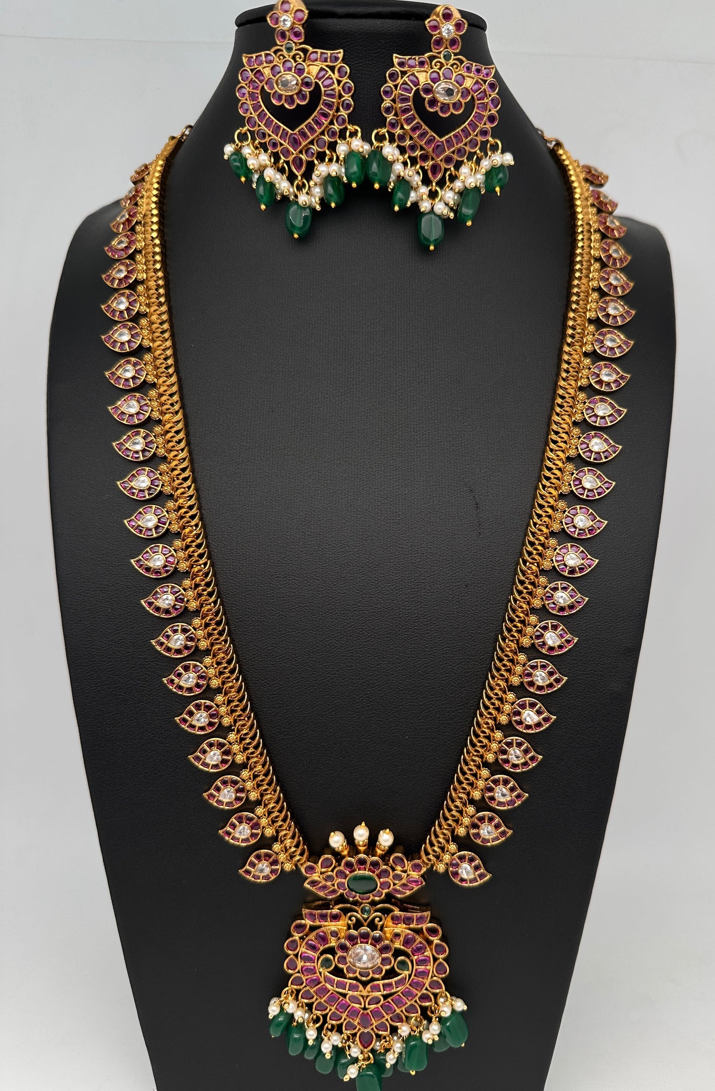 Kempu Mango CZ Long Matte Antique Necklace
