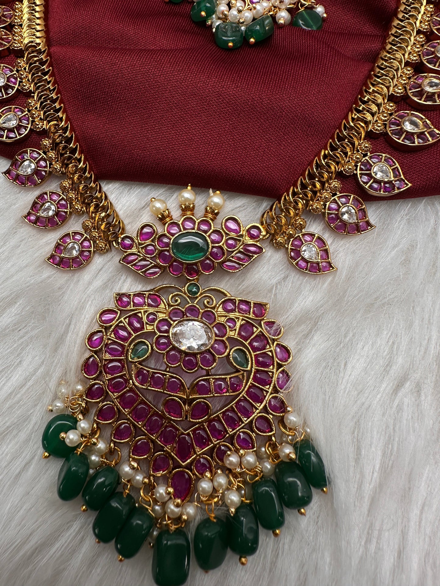 Kempu Mango CZ Long Matte Antique Necklace