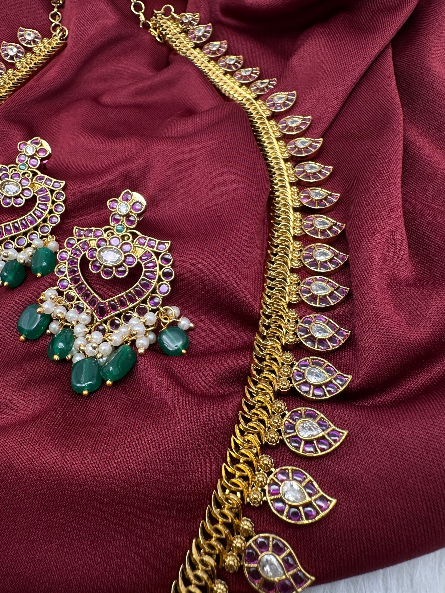 Kempu Mango CZ Long Matte Antique Necklace