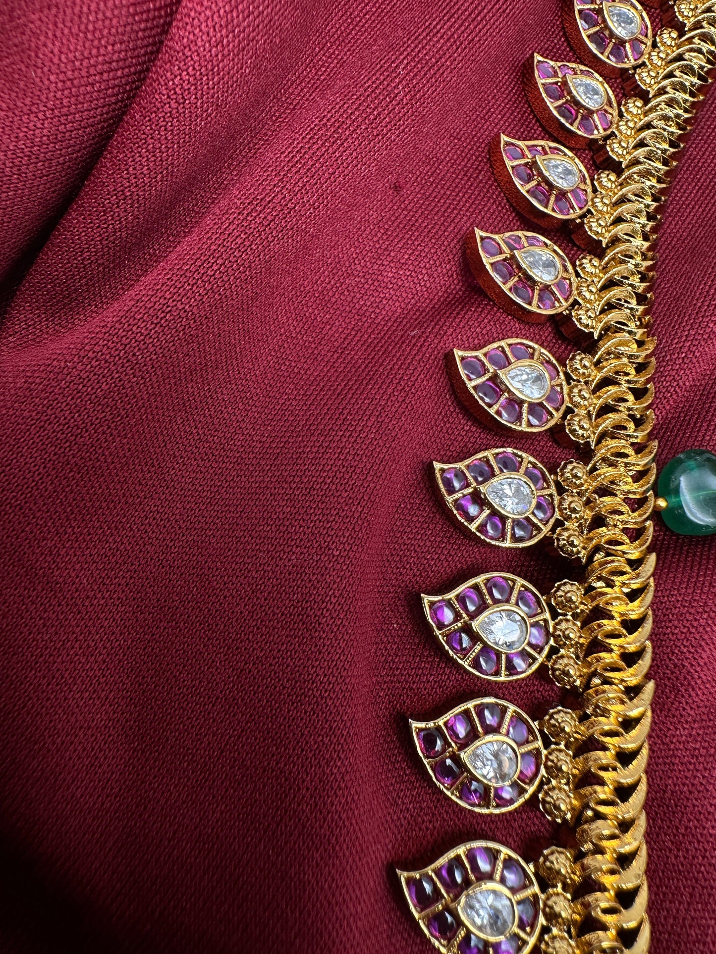 Kempu Mango CZ Long Matte Antique Necklace