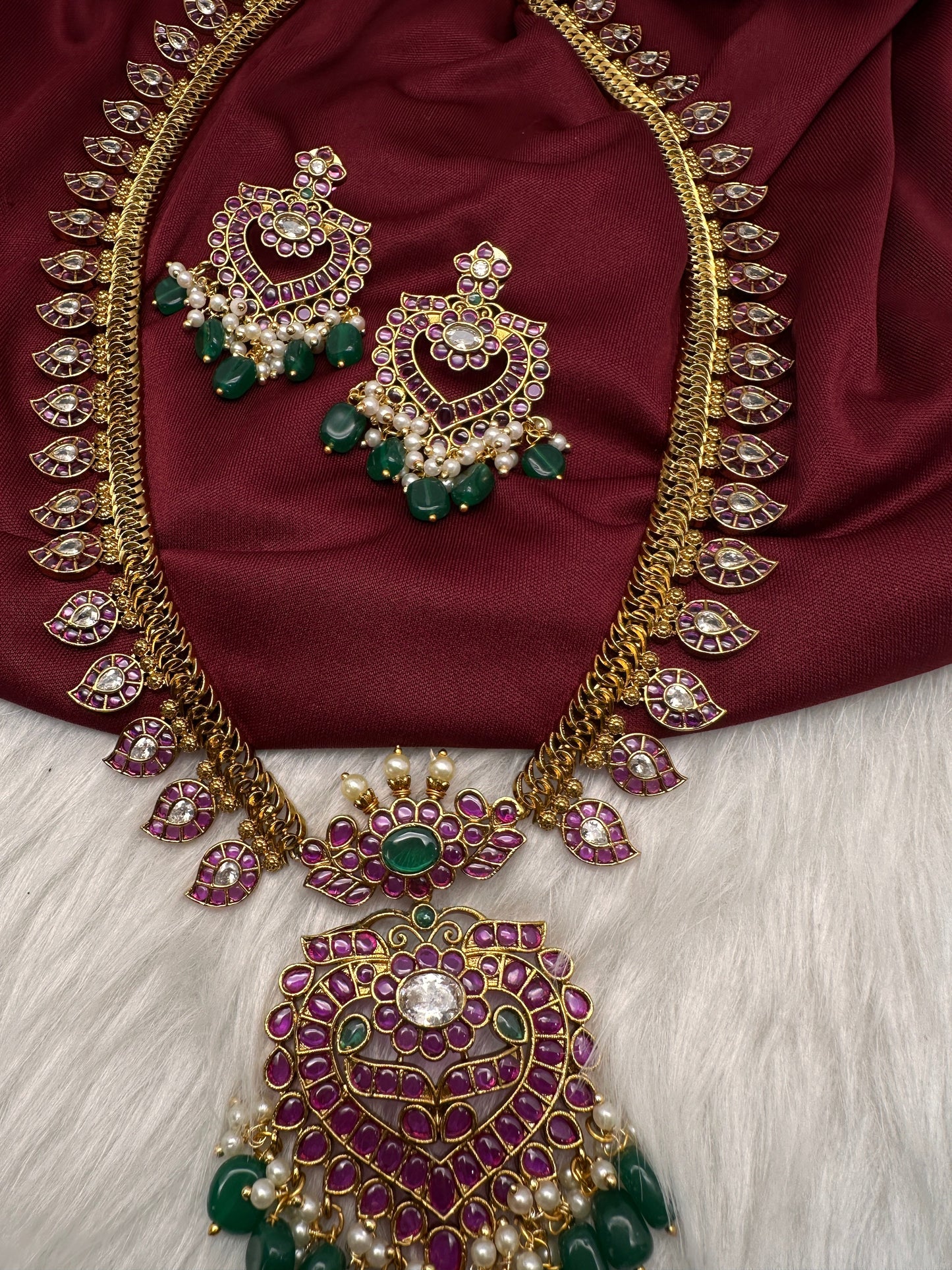 Kempu Mango CZ Long Matte Antique Necklace