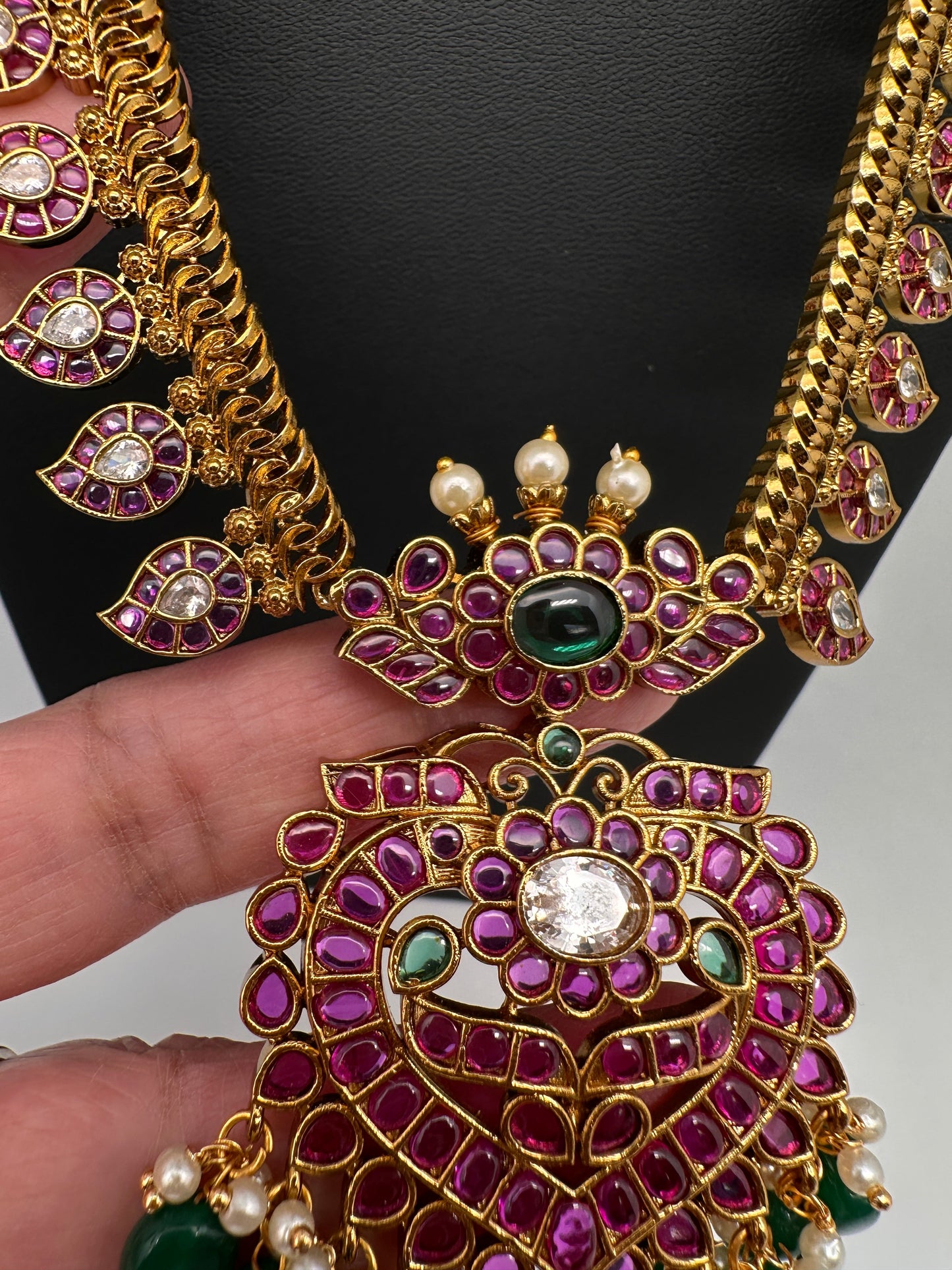 Kempu Mango CZ Long Matte Antique Necklace