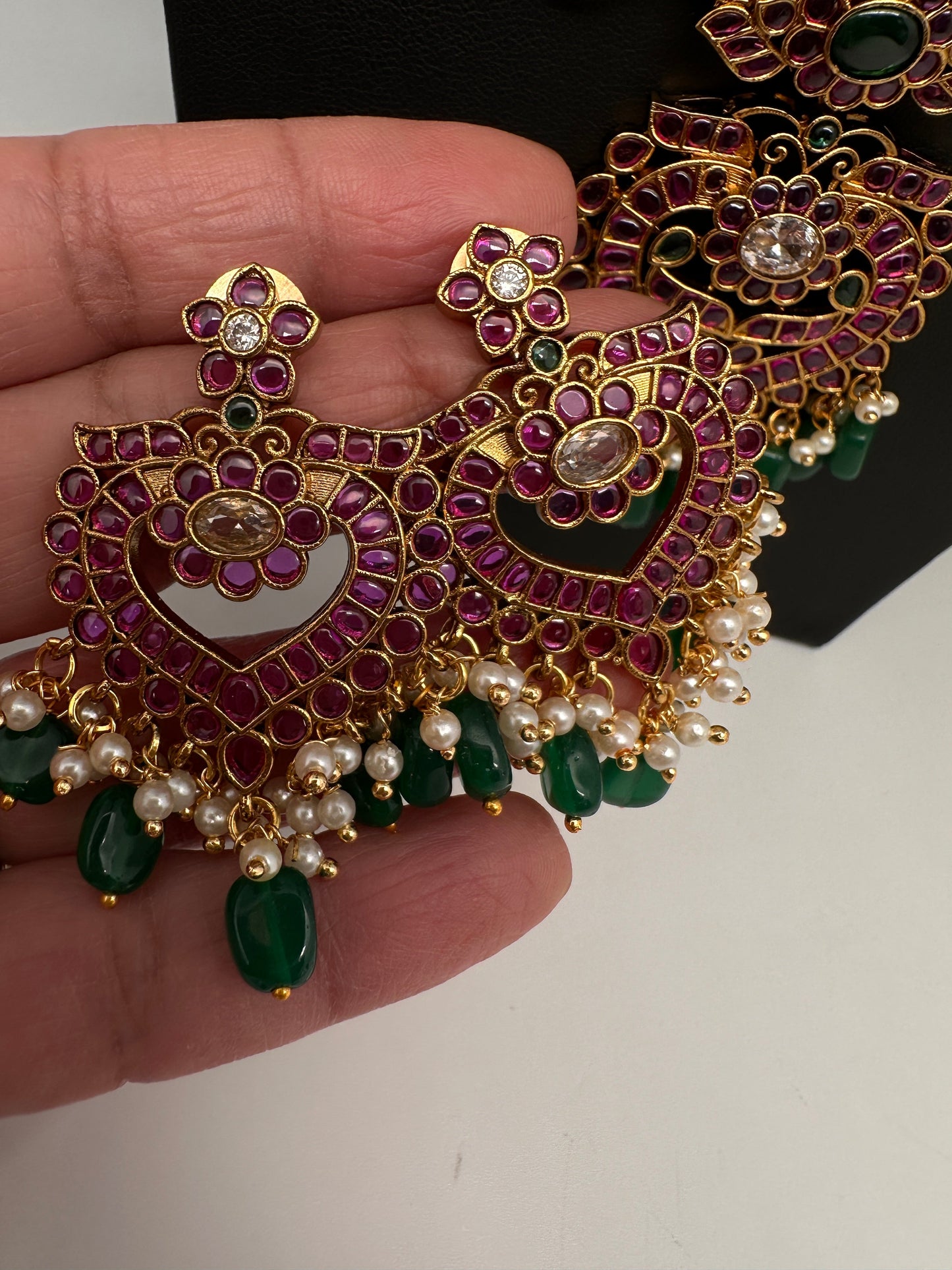 Kempu Mango CZ Long Matte Antique Necklace