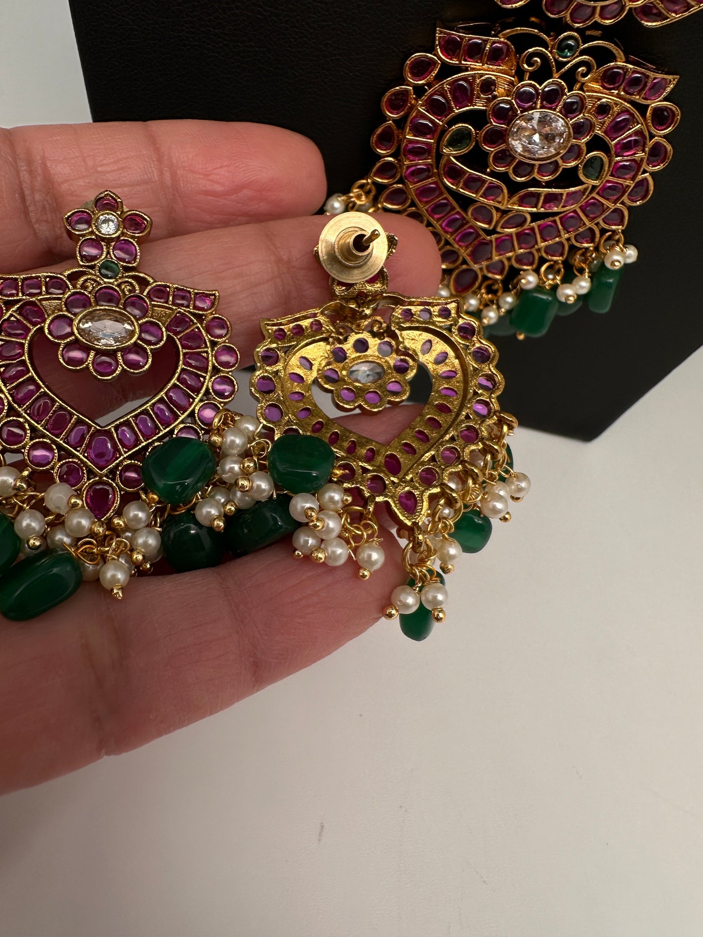 Kempu Mango CZ Long Matte Antique Necklace