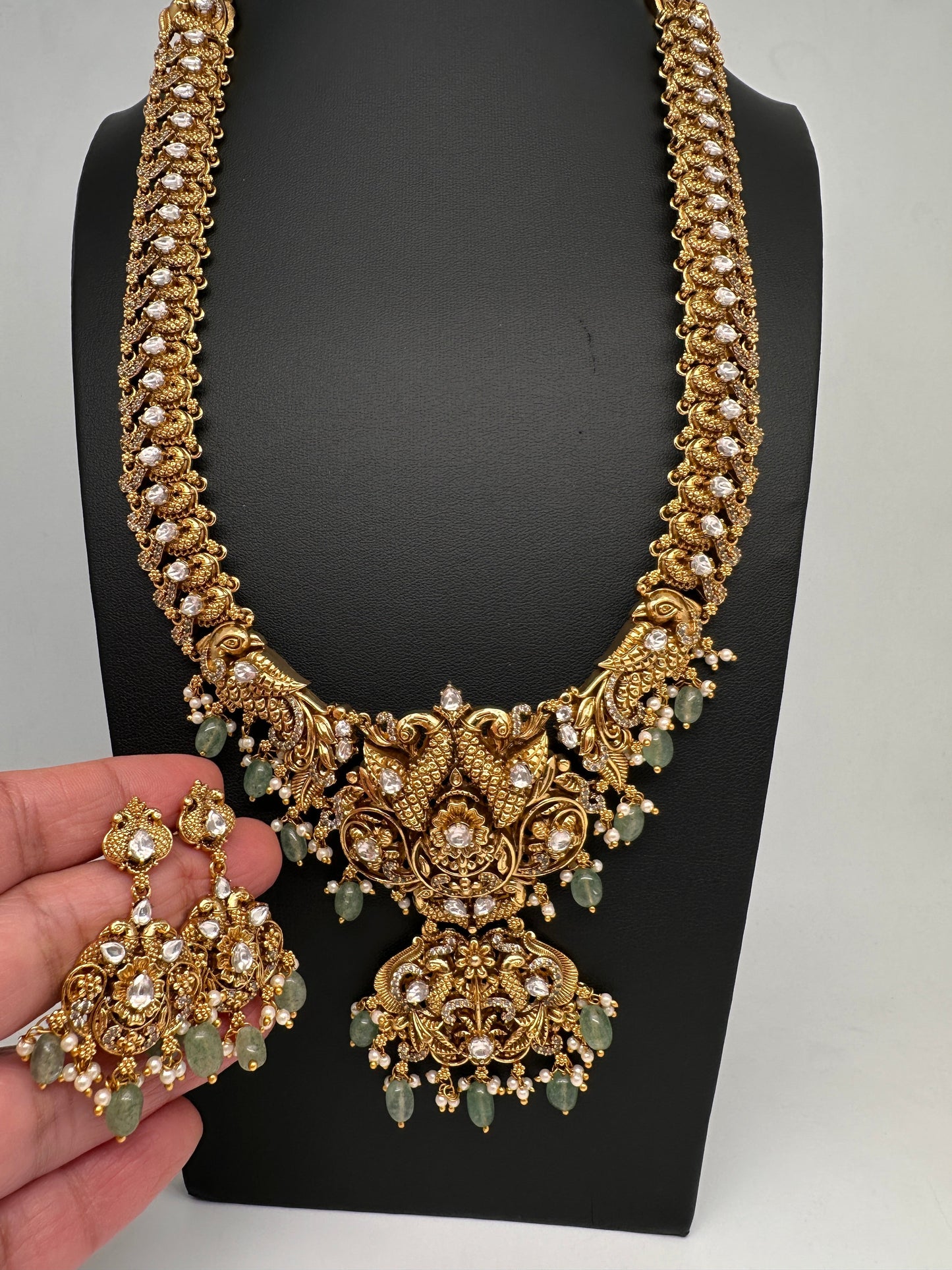 Nakshi Peacock CZ Long Matte Necklace