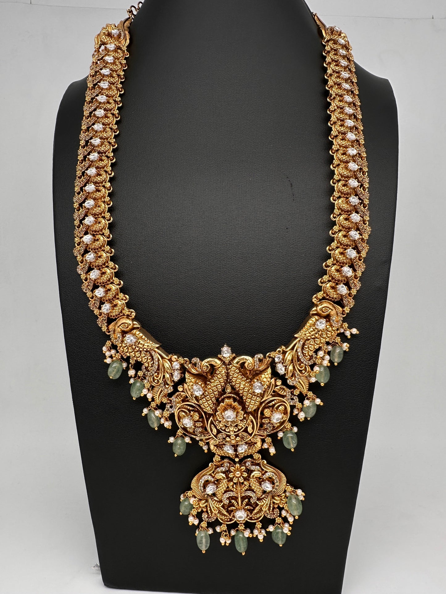 Nakshi Peacock CZ Long Matte Necklace