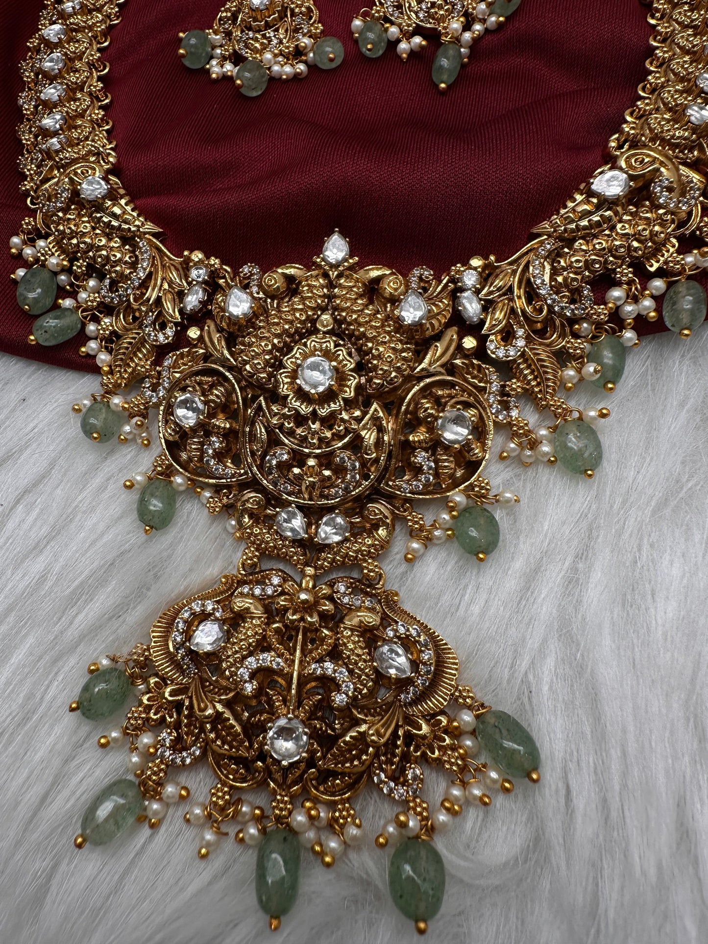 Nakshi Peacock CZ Long Matte Necklace