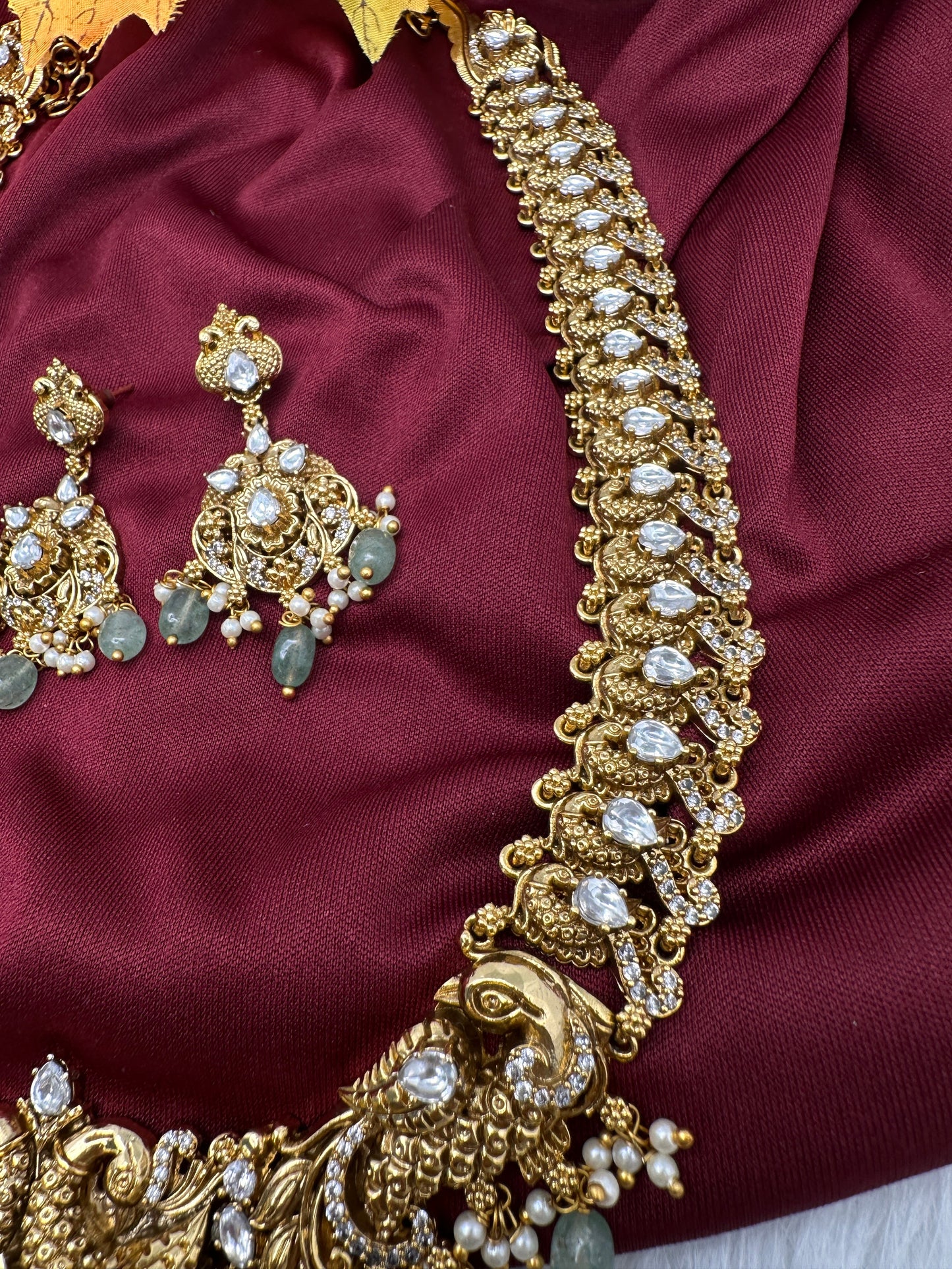 Nakshi Peacock CZ Long Matte Necklace