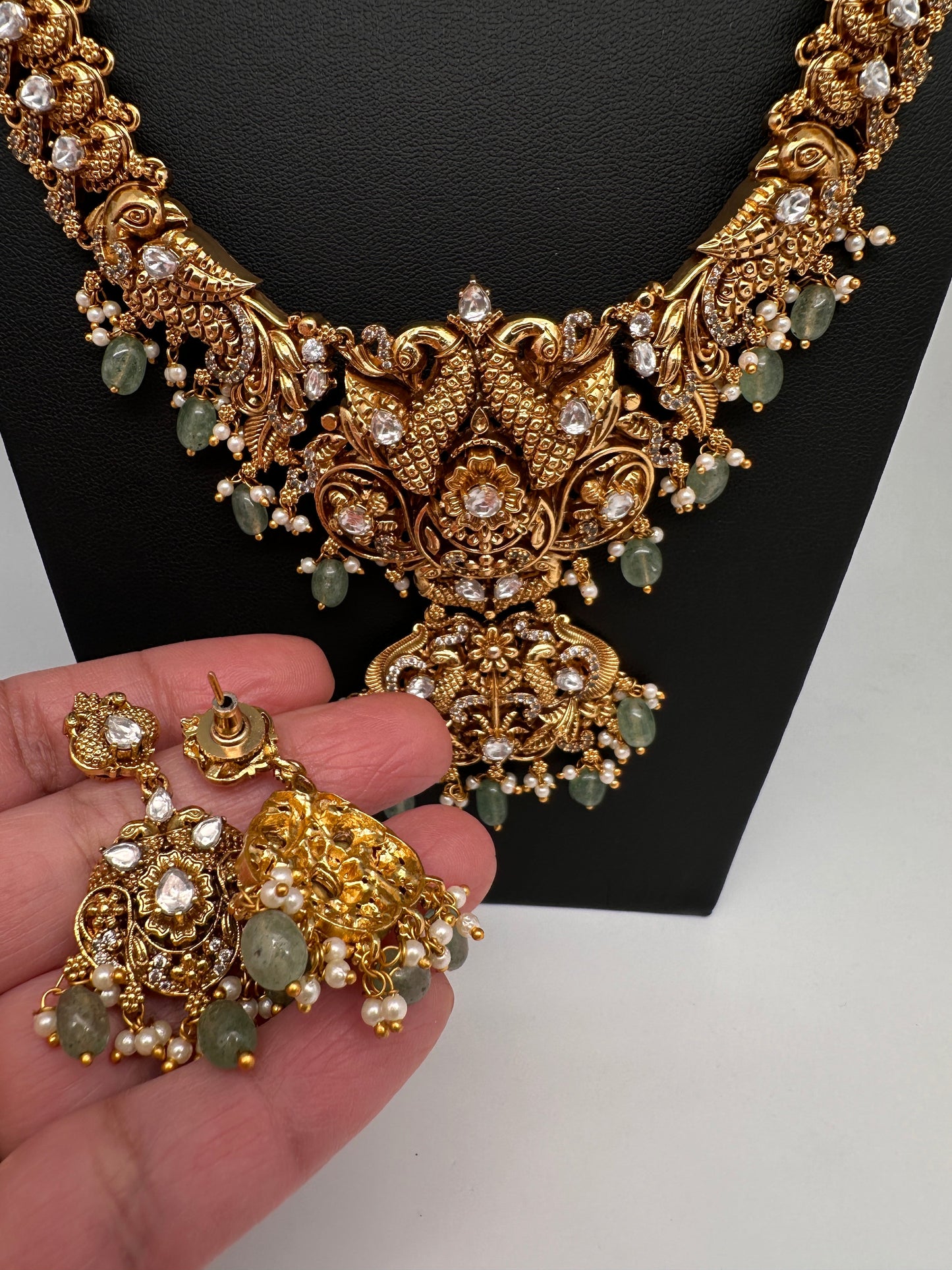 Nakshi Peacock CZ Long Matte Necklace