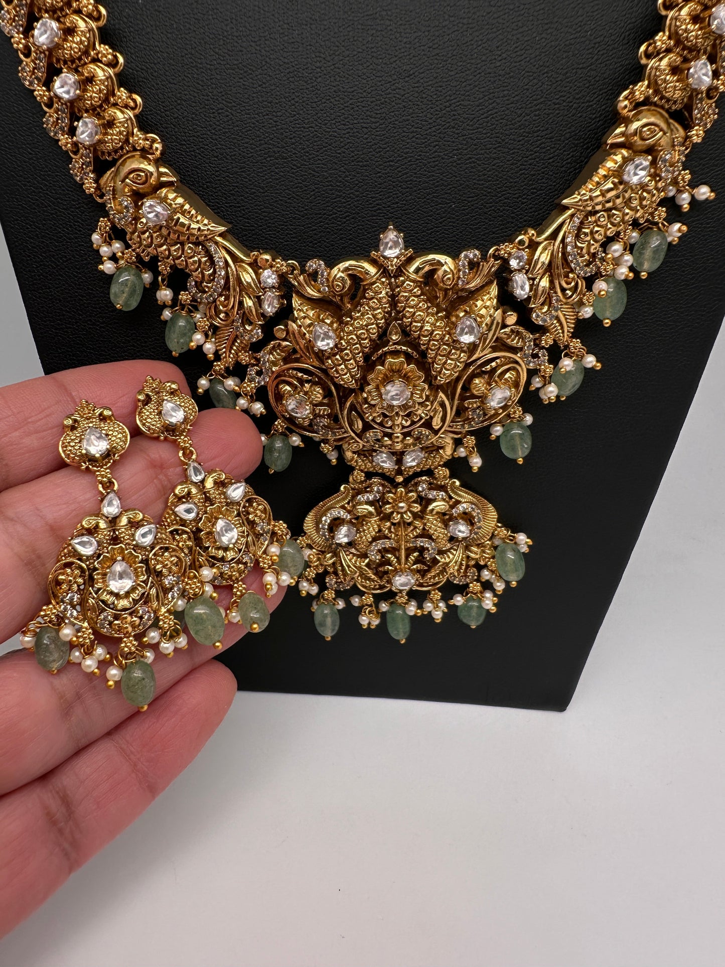 Nakshi Peacock CZ Long Matte Necklace