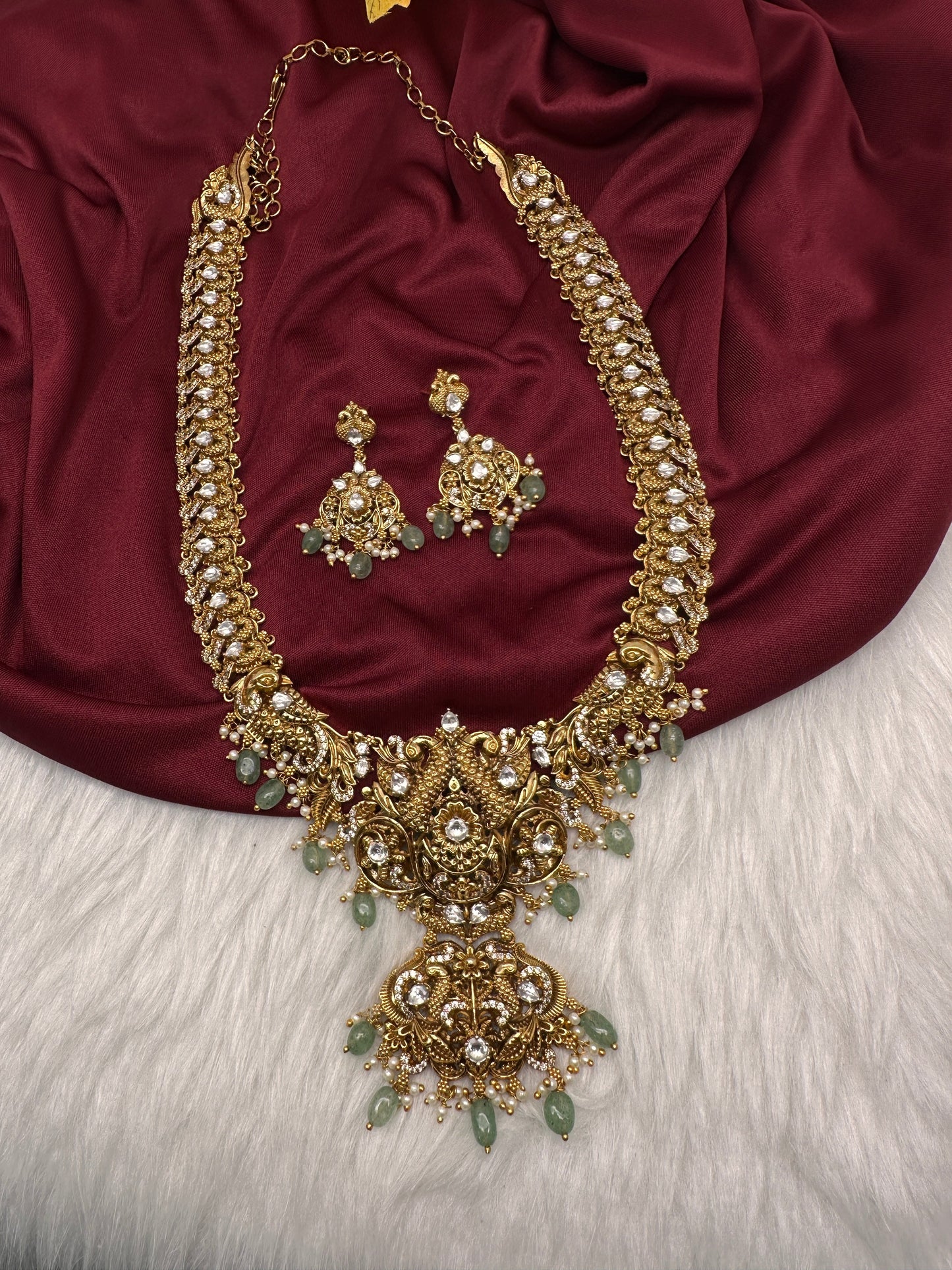 Nakshi Peacock CZ Long Matte Necklace