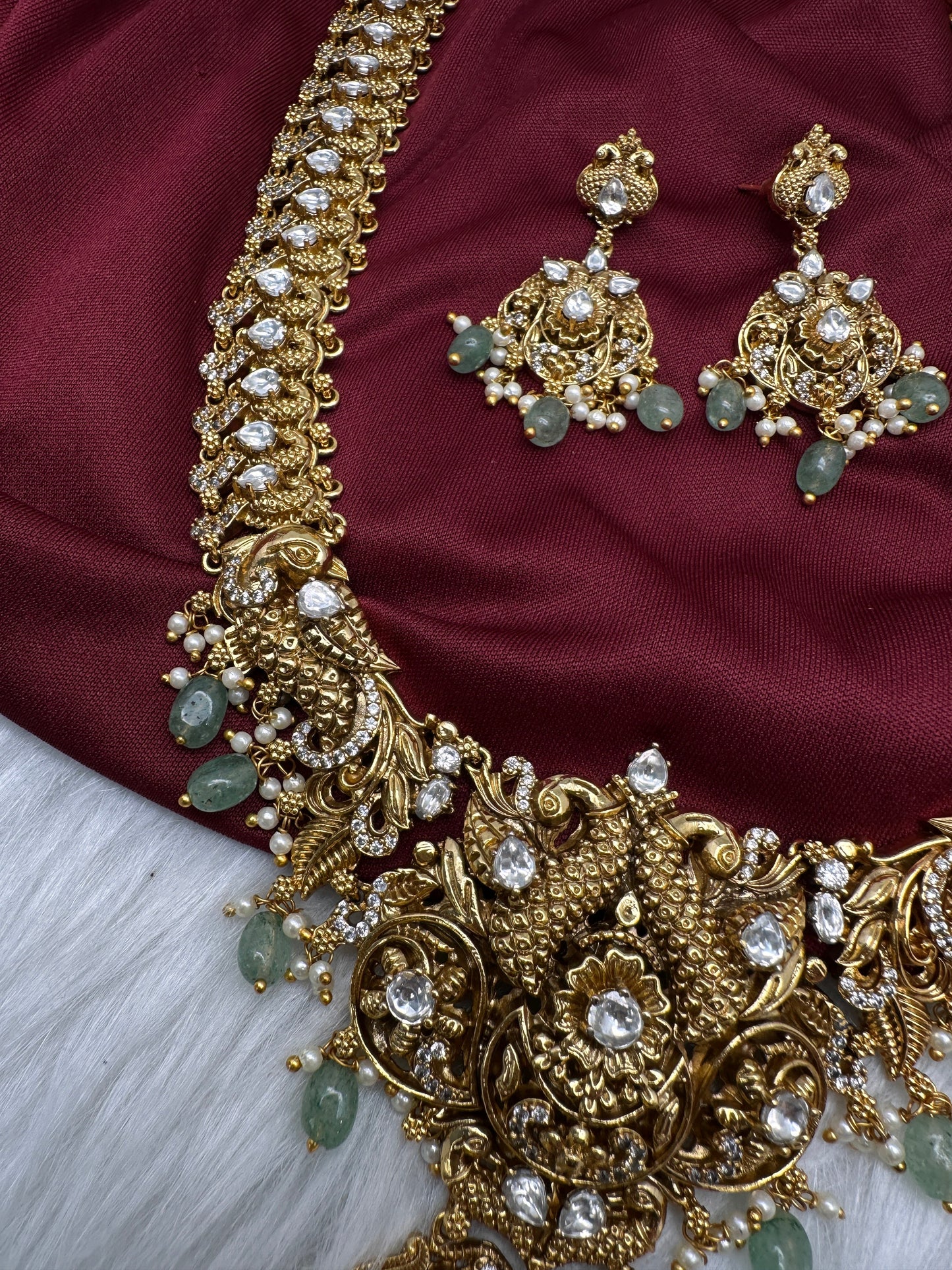 Nakshi Peacock CZ Long Matte Necklace