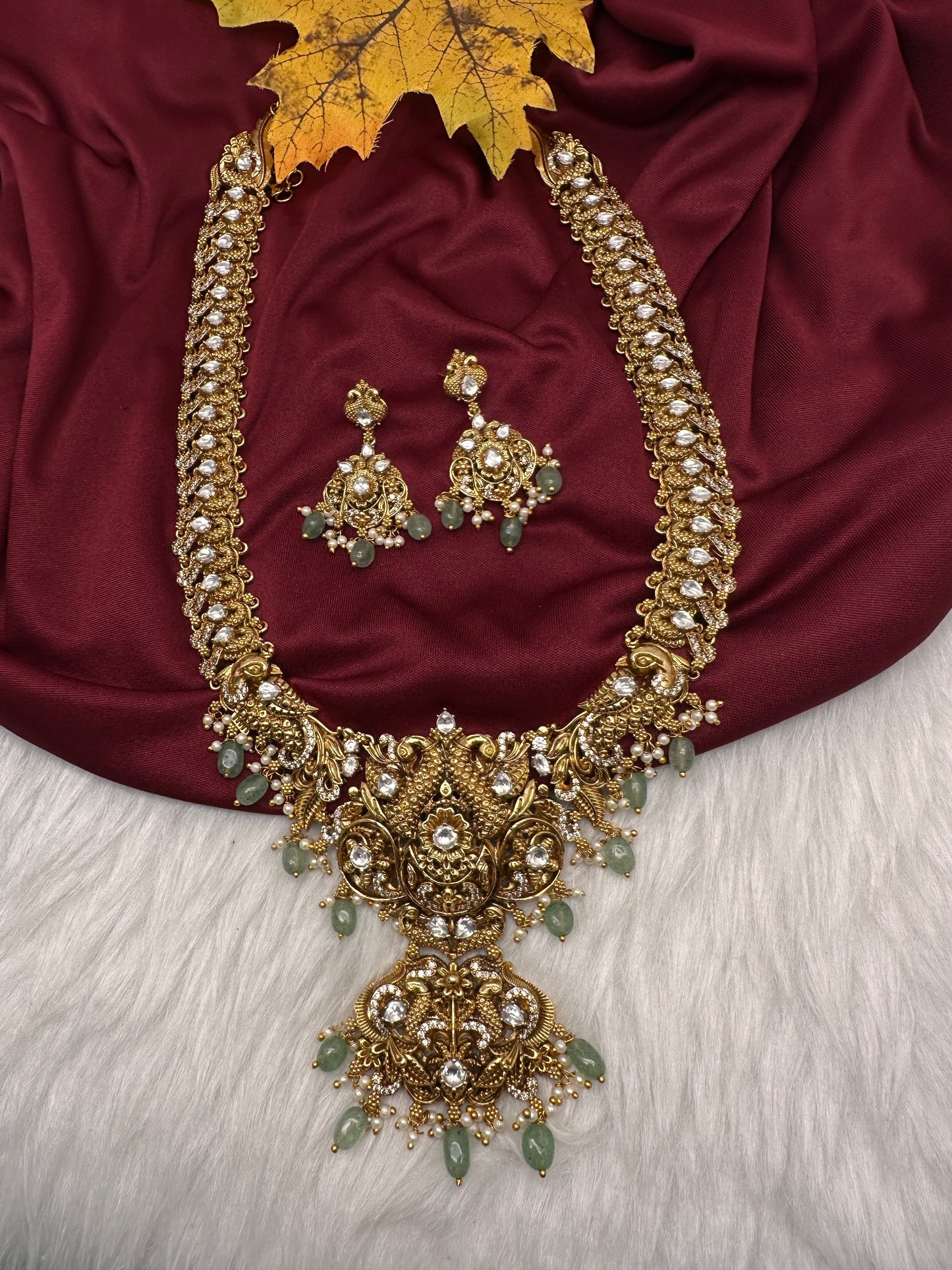 Nakshi Peacock CZ Long Matte Necklace