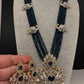 CZ Beads Long Color Stone Peacock Necklace - Blue