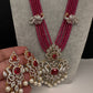CZ Beads Long Color Stone Peacock Necklace - Pink