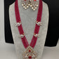 CZ Beads Long Color Stone Peacock Necklace - Pink