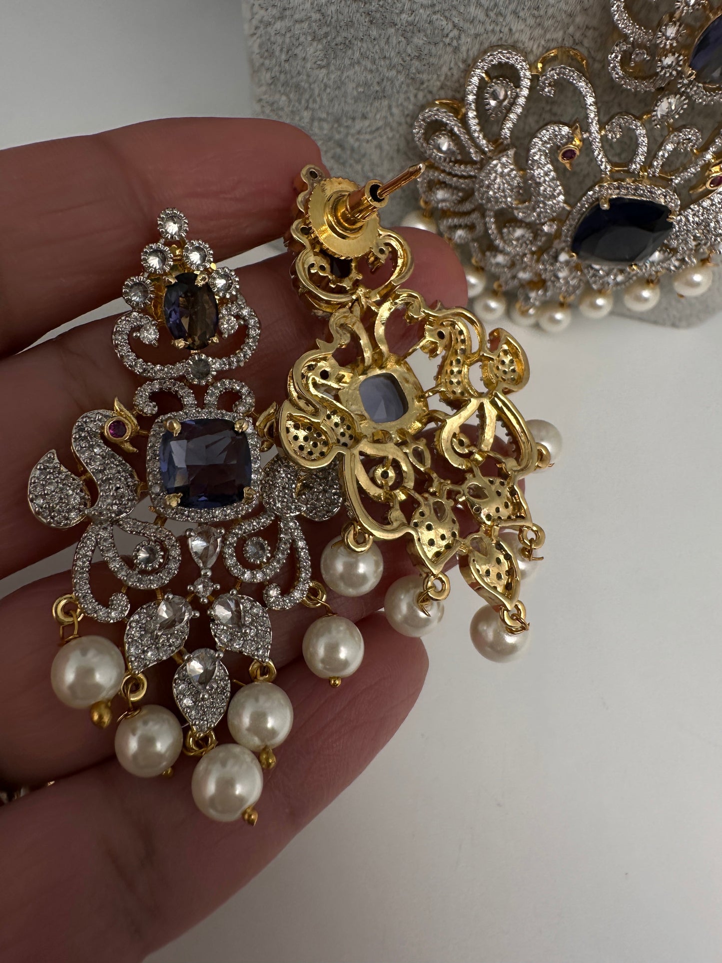 CZ Beads Long Color Stone Peacock Necklace - Purple