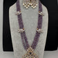 CZ Beads Long Color Stone Peacock Necklace - Purple
