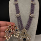 CZ Beads Long Color Stone Peacock Necklace - Purple