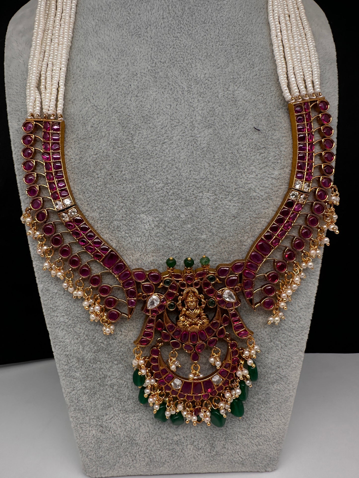 Goddess lakshmi Kemp Pearls Long Matte Necklace