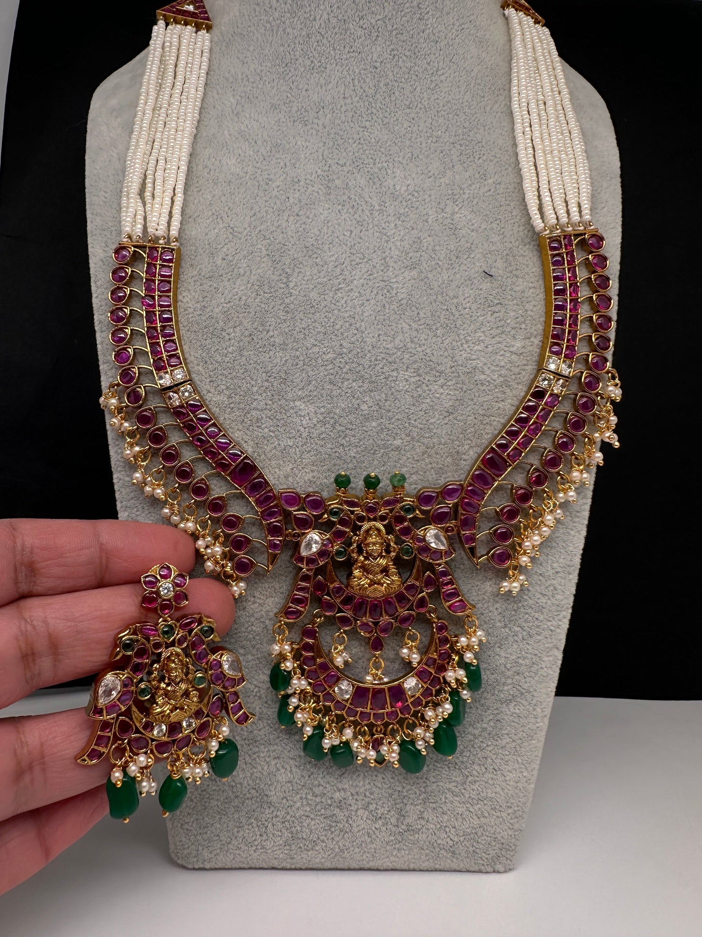 Goddess lakshmi Kemp Pearls Long Matte Necklace