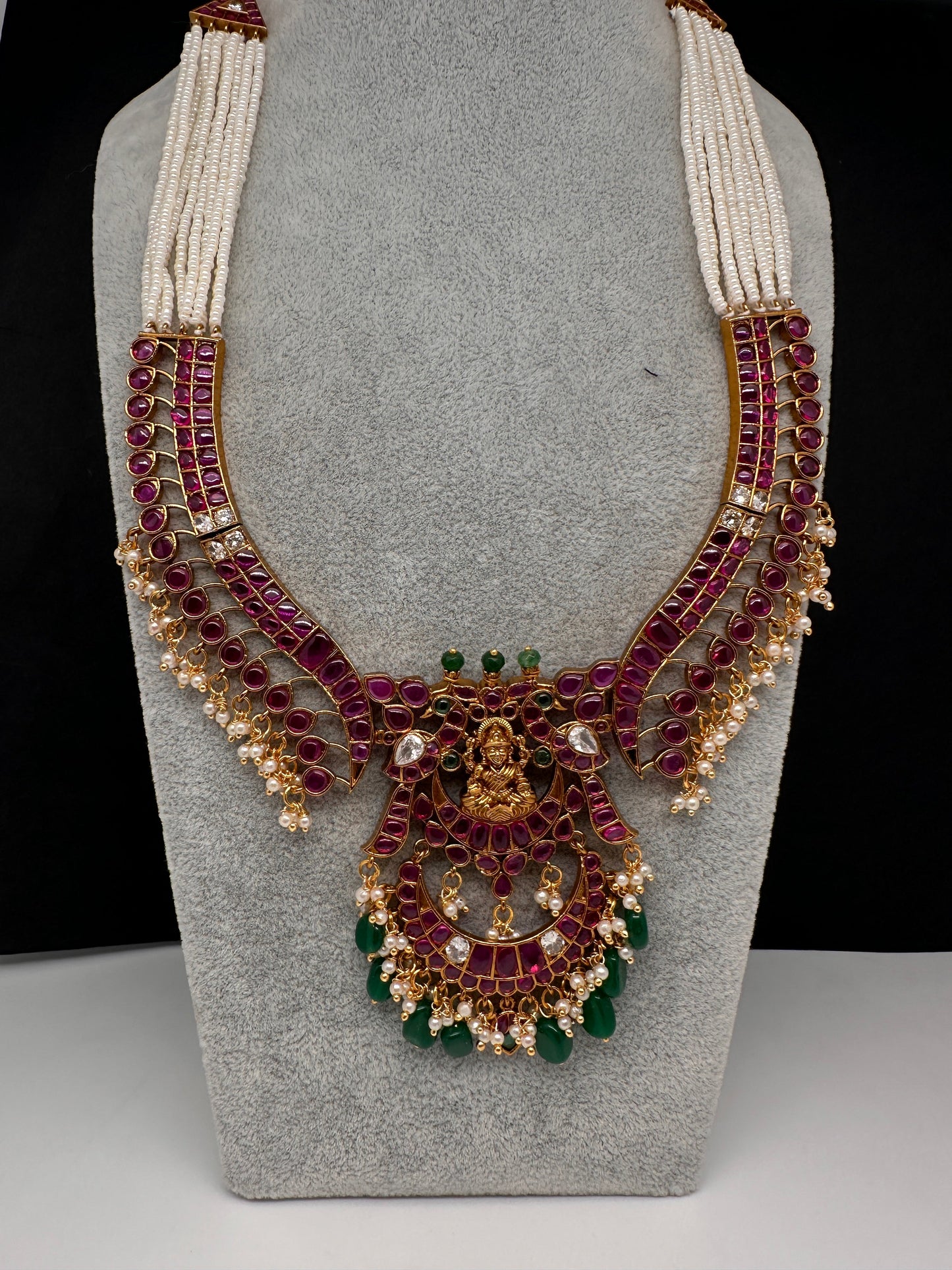 Goddess lakshmi Kemp Pearls Long Matte Necklace